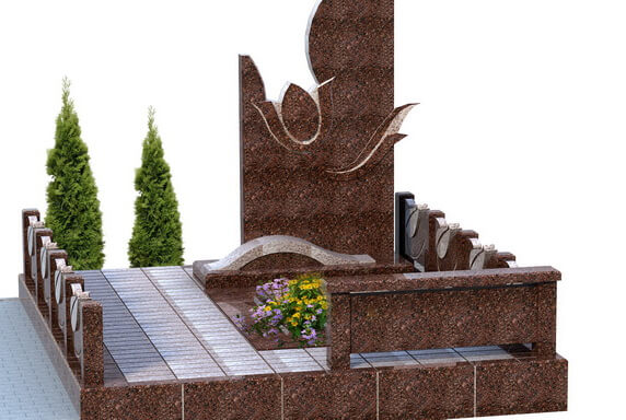 Макет вертикального надгробья на одного покойного и две карликовые туи